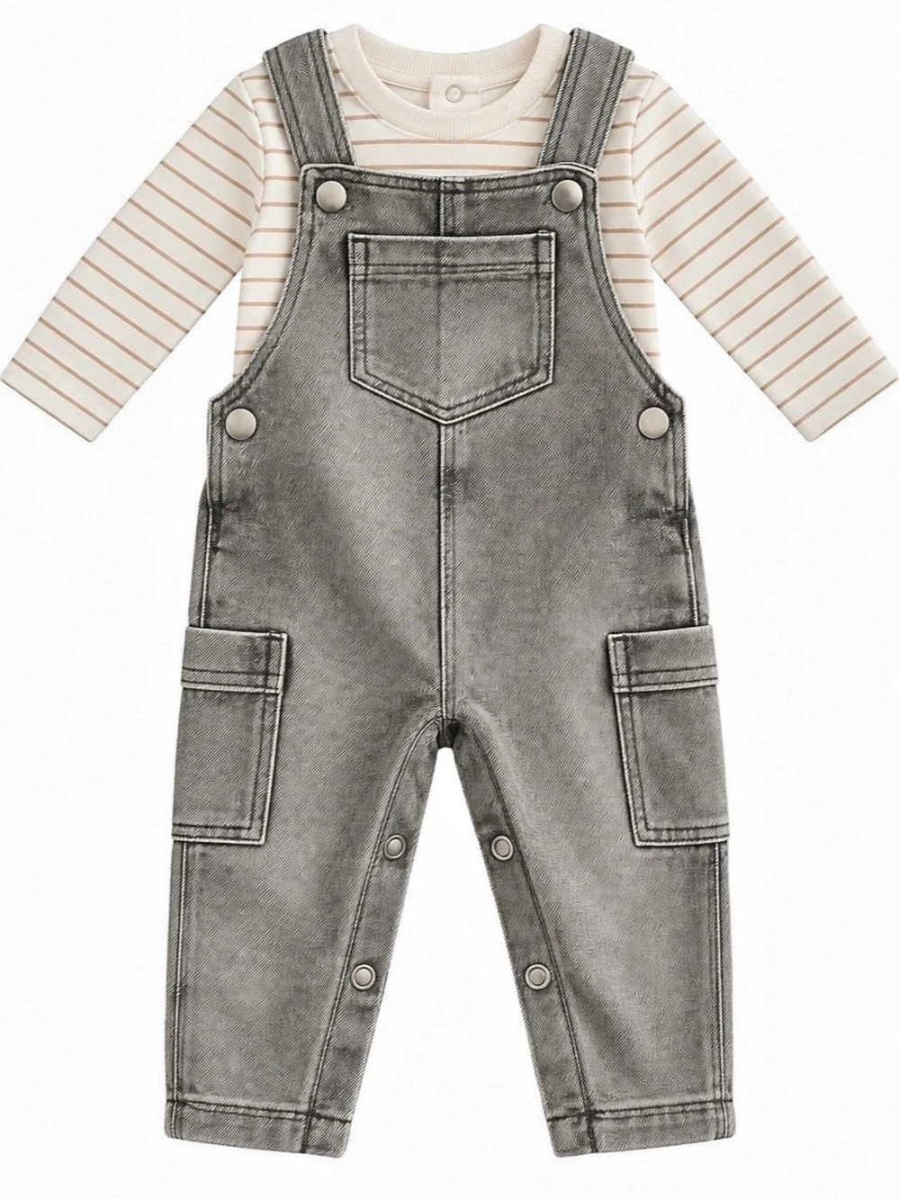 Kids Striped Overall Set in Gray & White Like New